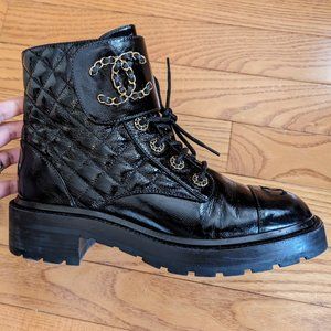 Chanel CC Logo Quilted Combat Brave Boot 39